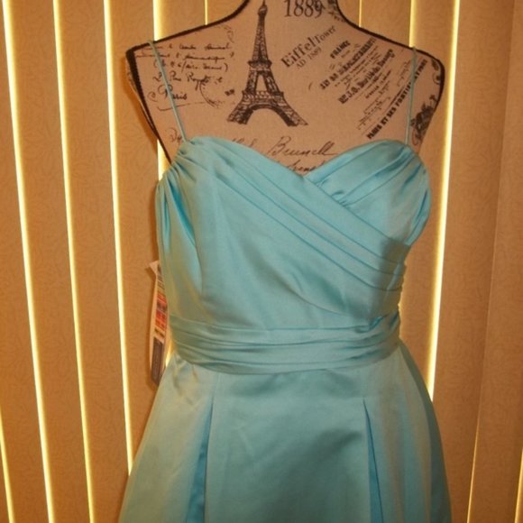 Cute Blue Satin Box Pleat Bubble Hem Party Dress Size 10 - Picture 5 of 8